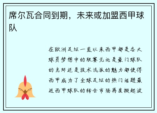 席尔瓦合同到期，未来或加盟西甲球队
