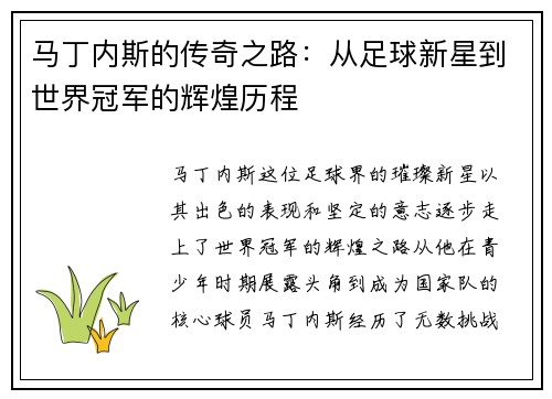 马丁内斯的传奇之路：从足球新星到世界冠军的辉煌历程