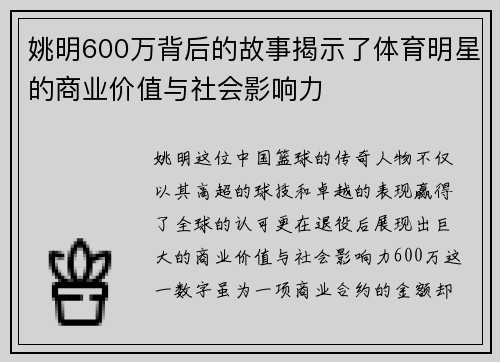 姚明600万背后的故事揭示了体育明星的商业价值与社会影响力